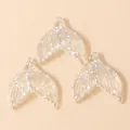 Pendentif queue de sirène en résine transparente avec paillettes irisées pour bijoux - Blanc à Paillettes