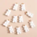 Set of 11 white resin gummy bear charms with gold metal loops for DIY jewelry making - White