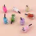 Colorful resin bubble tea bear charms with metal rings for DIY jewelry making and keychains - Multicolor