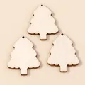 Set of three natural wooden Christmas tree ornaments with laser cut edges and hanging holes - Christmas Tree Shape / Natural Wood Color