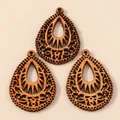 Laser-cut teardrop wooden charms with ethnic hollow patterns for DIY jewelry making - Camel