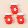 Three red Christmas glove resin charms with white trim for DIY hair clips and phone cases - Red
