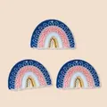 Detailed view of colorful acrylic rainbow pendants with wave patterns for DIY jewelry craft - Royal Blue Rainbow