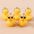 Set of 5 cute yellow resin ducks with sunglasses and silver rings for DIY accessories - Sunglasses Little Yellow Duck