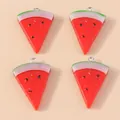 DIY watermelon resin pendants with metal loops for jewelry making, four pieces displayed - Red