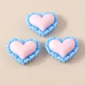 DIY sweet resin heart charms with pink polka dots and blue lace trim for crafts - Blue