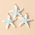 Blue and white gradient starfish resin pendants with silver metal rings for DIY jewelry - White and Blue