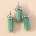 Set of 3 green hexagonal prism natural stone pendants with silver metal bails for DIY jewelry - Emerald Green Bullet Head