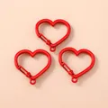 Tre moschettoni a forma di cuore rosso in metallo liscio per gioielli fai-da-te e portachiavi - Rosso