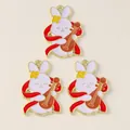 Detail of three Chinese-style rabbit charms with pipa and colorful enamel finish - Rabbit Playing Lute Style