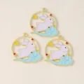 Detailed view of enamel bunny charms with clouds and stars for DIY jewelry projects - Rabbit on Cloud Style