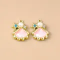 Pink shell pendants with pearls and rhinestones for DIY jewelry making set of 5 - Gold Pink