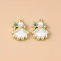 Golden shell charms with starfish blue rhinestones and pearls for DIY jewelry making - Gold