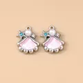 Rosa Emaille Muschelanhänger mit Perlen und Strasssteinen für DIY Ozean-Schmucksets - Silberrosa