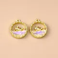 Golden ocean wave whale pendant with sparkling purple crystal for DIY jewelry making - Gold White