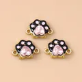 Dijes de huella de perro dorados con circón corazón rosa para pulseras y collares - Dorado