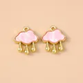 Macro-opname van wolkvormige hangers met roze schelp-inleg en gouden regendruppels - Verpakking van 5 / Goud Roze