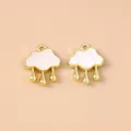 Gouden wolkenhangers met parelmoer inleg en drie waterdruppels voor DIY sieraden - Verpakking van 5 / Goud Wit