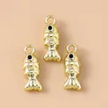 Drie gouden vis hangers met zwarte strass ogen voor het maken van DIY sieraden - Goud