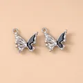 Silver butterfly pendants with black enamel and pearls for DIY jewelry making - Silver Base Black Wings