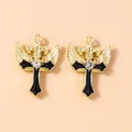 Goldene Kreuzflügel-Anhänger mit schwarzer Emaille und Kristall für DIY-Schmuck - 5 Stück/Packung / Goldschwarz