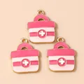 Roze emaille EHBO-kit bedeltjes met medisch kruis voor het maken van DIY-sieraden - Roze