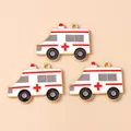 Three enamel ambulance charms with red cross for DIY jewelry making and keychains - White