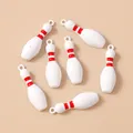 Lot de six breloques de bowling blanches avec rayures rouges pour bijoux DIY et porte-clés - Rouge