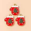 Detailed view of red Christmas glove pendants with green tree patterns for DIY jewelry - Christmas Tree Style / Gold Mitten Accessory