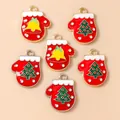 Christmas glove charms with bells and trees, red enamel pendants for DIY jewelry making - Mixed Snowflake Bell Mitten Accessories