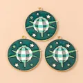 Green disco ball enamel pendants with gold edges for DIY earring and jewelry making - Disco Ball Style