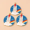 Space Shuttle enamel charms with rainbow and stars in gold plating for DIY jewelry making - Space Shuttle Style