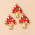 Tres colgantes de hongo dorados con esmalte rojo y lunares de colores para joyas - Champiñón Rojo