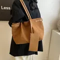 Stijlvolle grote tas in suède-look met bijpassend etui voor herfst en winter - Grote Capaciteit Onderarm Tassenset / Bruin