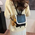 Mini-Rucksack aus schwarzem Leder mit weißem Lammfellbesatz und braunem Teddy-Anhänger - 18*8*20cm / Schwarz Mit Kaninchenanhänger
