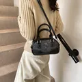 Vintage color-block bowling bag in dark grey wool and black patent leather mix - 22x6x13cm / Black