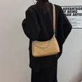 Quilted crossbody bag in light khaki faux leather with silver chain strap decoration - Khaki