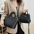 Ensemble de sacs seau noirs avec fermoir bambou et bandoulière amovible en cuir - Grand / Noir