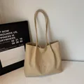Beige canvas tote bag with letter embroidery and comfortable shoulder straps - Style Without Charm / Khaki (Without Charm)