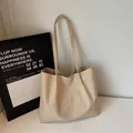 Minimalist beige canvas tote bag with white cursive embroidery for casual style - Style Without Charm / Off-White (Without Pendant)