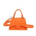 Bright orange quilted small handbag with top handle and silver-tone hardware - Orange