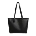 Borsa tote nera minimalista in pelle opaca con dettagli dorati e tracolla piatta - Nero