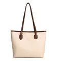 Elegante borsa tote crema con finiture in pelle PU marrone e fibbie dorate lucide - Bianco