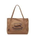 Bolso tote de lona marrón con estampado de letras vintage y gran capacidad - Marrón