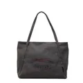 Bolso tote de lona gris oscuro con estampado de letras vintage y asas largas - Gris oscuro
