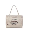 Bolso tote minimalista de lona para mujer con estampado retro y gran capacidad interior - Blanco Roto