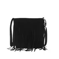 Bolso cuadrado negro de gamuza sintética con flecos largos y hebilla de metal plateado - Negro