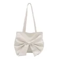 Borsa tote bianca minimalista con fiocco grande e trama in ecopelle morbida - Bianco