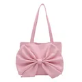 Borsa tote rosa chiaro con grande fiocco e spalline sottili in pelle sintetica - Rosa