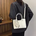 White lychee pattern leather bucket bag with houndstooth silk scarf detail for women - Off-white